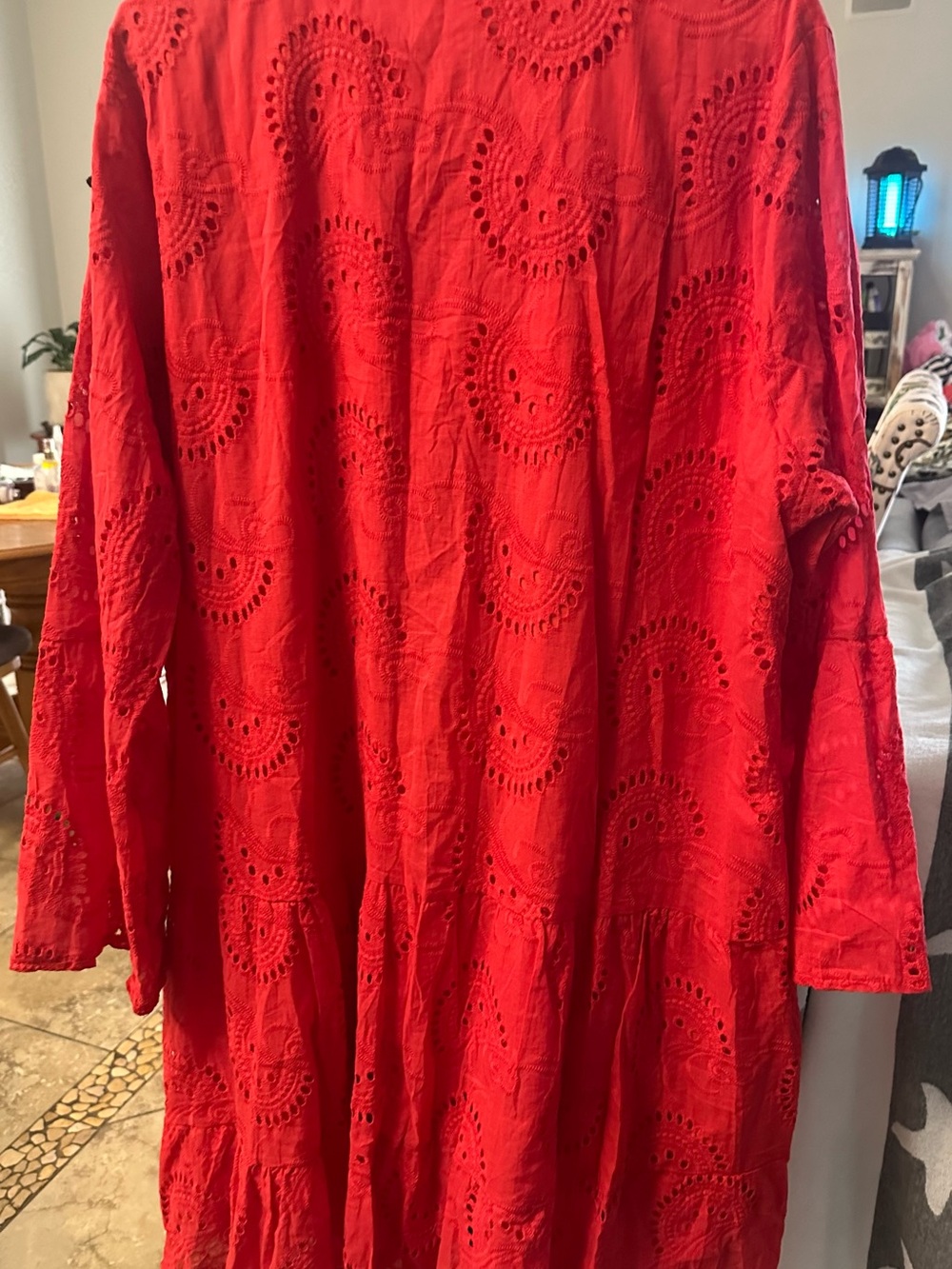 Red Eyelet Midi Dress